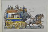 Framed Victorian Horse Bus Omnibus Die Cut on Silk 1880