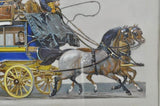 Framed Victorian Horse Bus Omnibus Die Cut on Silk 1880