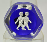 Baccarat Gemini Zodiac Sulfide Dark Blue Background Art Glass Paperweight