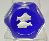 Baccarat Pisces Zodiac Sulfide Dark Blue Background Art Glass Paperweight