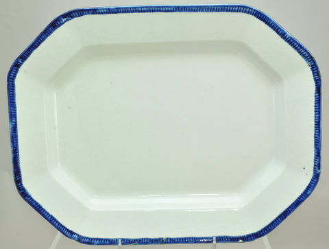 Antique Leeds Octagonal Blue Feather Edge Ironstone 16 Inch Platter circa 1840