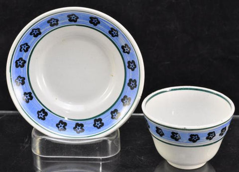 Staffordshire Blue Flower Childs Pearlware Cup and Saucer c 1820