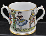 Antique Elsmore Forster Harlequin Columbine Enameled Loving Cup Mug 19th Century