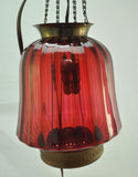 Antique Ribbed Cranberry Glass Blown Hanging Lamp Electrified