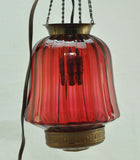 Antique Ribbed Cranberry Glass Blown Hanging Lamp Electrified