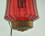 Antique Ribbed Cranberry Glass Blown Hanging Lamp Electrified