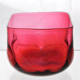 Antique Cranberry Glass Blown Pinched Square Bowl circa 1880.