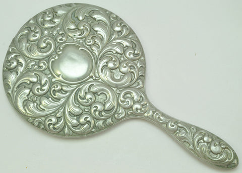Antique Scrollwork Silver Plate Hand Mirror EPN 19th Century