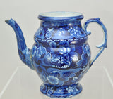 Antique Dark Blue Staffordshire Floral Coffee Pot circa 1825 AS IS