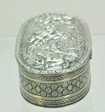 Antique French Silver Flying Cupids with Doves Snuff Box 19th Century