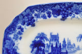 Antique Furnival "Gothic" 16 Inch Staffordshire Flow Blue Platter circa 1850