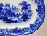 Antique Furnival "Gothic" 16 Inch Staffordshire Flow Blue Platter circa 1850