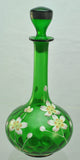 Antique Enameled Green Glass Floral Decanter circa 1900