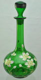 Antique Enameled Green Glass Floral Decanter circa 1900