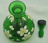 Antique Enameled Green Glass Floral Decanter circa 1900