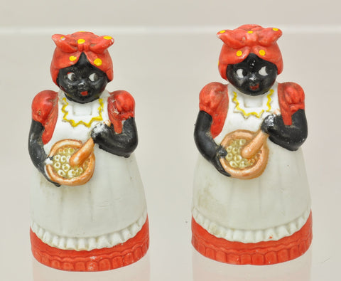 Antique Bisque Porcelain Mammy Aunt Jemima Salt Shakers Black Americana