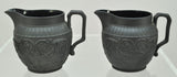 Pair Antique Wedgwood Black Basalt UK Four Nations Scroll Creamers 19th Century