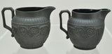 Pair Antique Wedgwood Black Basalt UK Four Nations Scroll Creamers 19th Century
