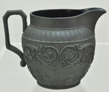 Pair Antique Wedgwood Black Basalt UK Four Nations Scroll Creamers 19th Century