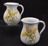 Pair of Hand Painted Italian Faience Harvest Wheat Pitchers Pippo Cetona