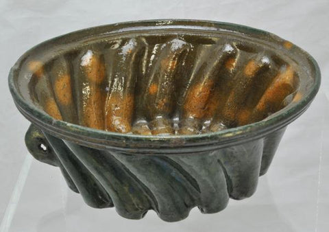 Large Antique Redware Swirl Pudding Food Mold Flint Glaze 19th Century