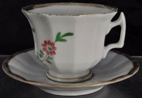 Antique "Affections Gift" HP Staffordshire Cup and Saucer 19th Century
