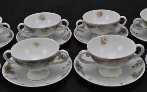 Set of 8 Antique Luster Carl Tielsch Cream Soups and Saucers Late 19th Century