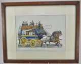 Framed Victorian Horse Bus Omnibus Die Cut on Silk 1880