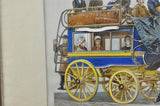 Framed Victorian Horse Bus Omnibus Die Cut on Silk 1880