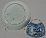 Bird Cartouches Blue Transferware Staffordshire Handleless Cup and Saucer 1810