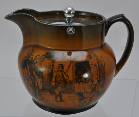 Ridgway Coaching Ways Pitcher with Silverplate Cover Late 19th Century
