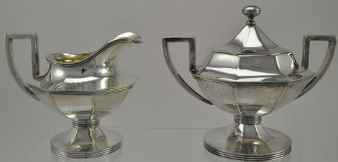 Antique Barbour Octagonal Silver Plate Creamer and Sugar Bowl