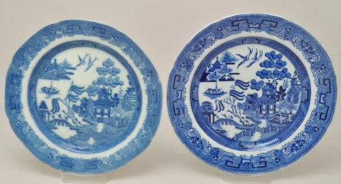 Two 19th Century Antique Blue Willow Transferware Plates