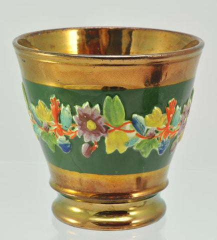 Antique Copper Lustre Beaker with Floral Decoration
