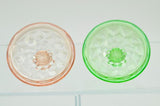 Pair of Jeannette Depression Glass Cubist Powder Boxes Pink and Green 1930