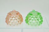 Pair of Jeannette Depression Glass Cubist Powder Boxes Pink and Green 1930