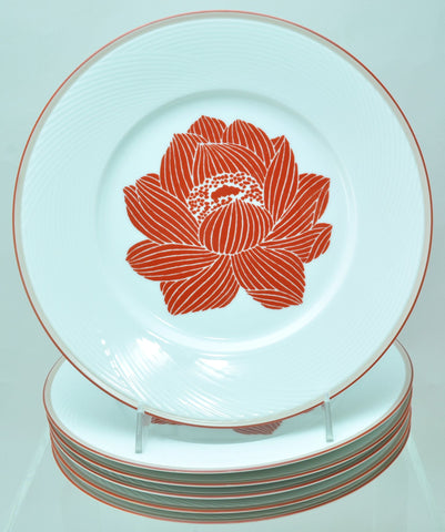 Set of 6 Dansk Bamboo Rust Floral Dinner Plates Near Mint Condition