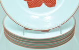 Set of 6 Dansk Bamboo Rust Floral Dinner Plates Near Mint Condition