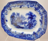 Antique Furnival "Gothic" 16 Inch Staffordshire Flow Blue Platter circa 1850