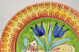 Large Hand Painted Lamas Pottery Italy 14 Inch Charger Tulips and Dove