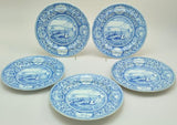 Set of 5 Antique Blue Staffordshire Landing of the Fathers 10 Inch Plates 1820