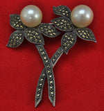 Vintage Marquisite and Reproduction Pearl Brooch Pin