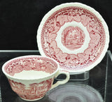 Set of 6 Vintage Masons Pink Vista Tea Cups and Saucers