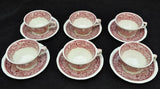Set of 6 Vintage Masons Pink Vista Tea Cups and Saucers
