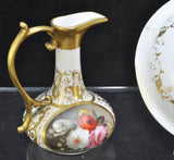 Antique Derby Flower Painted Miniature Doll's Pitcher and Basin circa 1800
