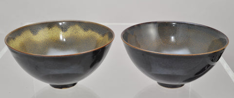 Pair of Fine Vintage Chinese Oilspot Tea Bowls