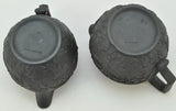 Pair Antique Wedgwood Black Basalt UK Four Nations Scroll Creamers 19th Century
