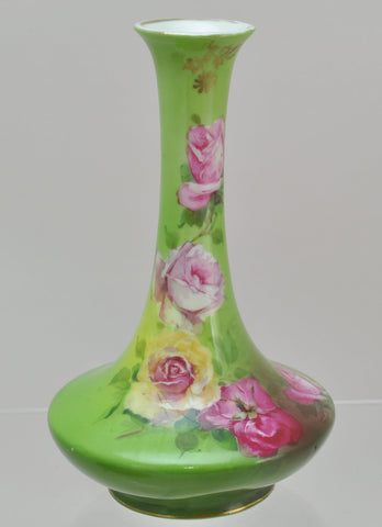 Antique Royal Bayreuth Green Floral Vase