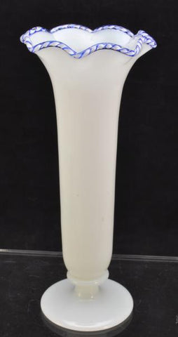 Rare Antique Free Blown Twist Rim Fiery Opalescent Flint Glass Trumpet Vase 1850