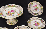 Carl Thieme Antique Dresden HP Floral Porcelain 7 Piece Dessert Set 19th Century